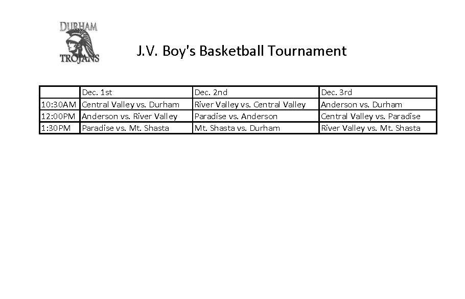 JV Boys Basketball Schedule