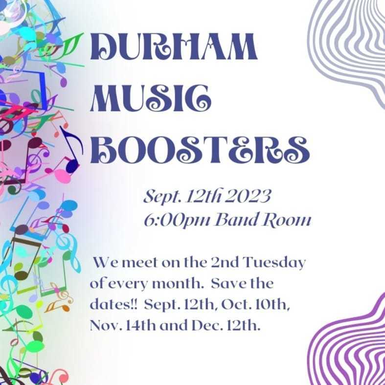 Picture of the Durham Music Boosters meeting flyer. 
