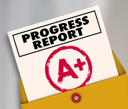 Picture of an envelop and progress report 